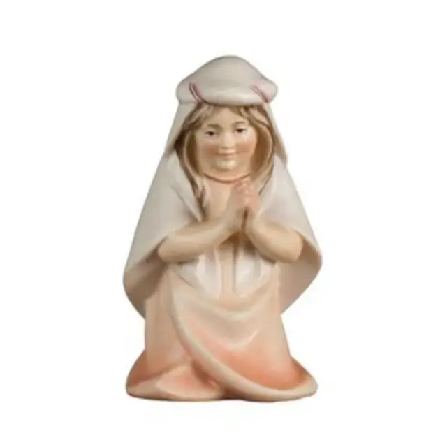 Houtsnijwerk Meisje Biddend/Geknield voor kerstfiguren van 16 cm/Gekleurd