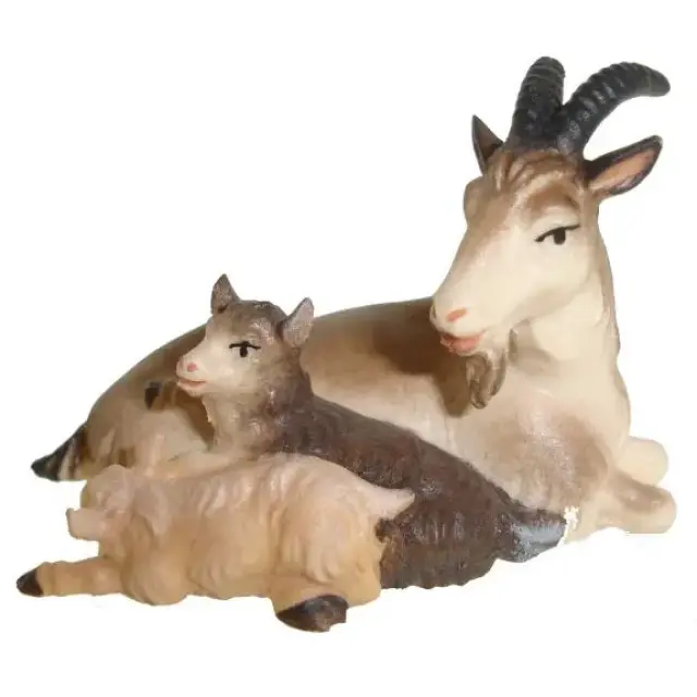 Geit met 2 Geitjes : houtsnijwerk kerstgroep Ulrich 15 cm