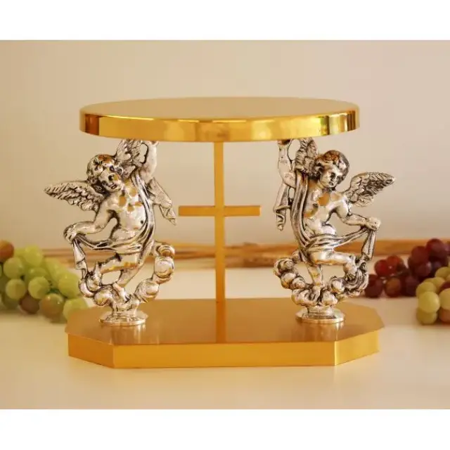Base Metal Base Octog Angels. 22x14 Cm H 18.5 Cm Diam 19cm P.