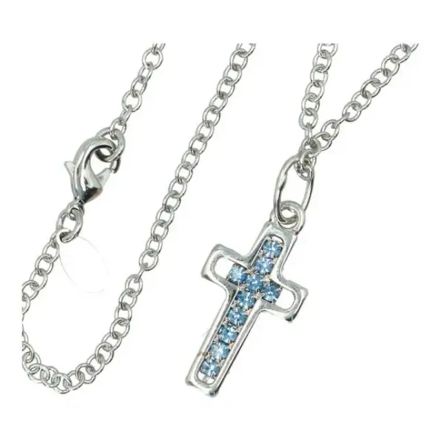 Pendentif Croix Aquamarine + Chaine 50Cm