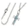 Pendentif Croix Aquamarine + Chaine 50Cm