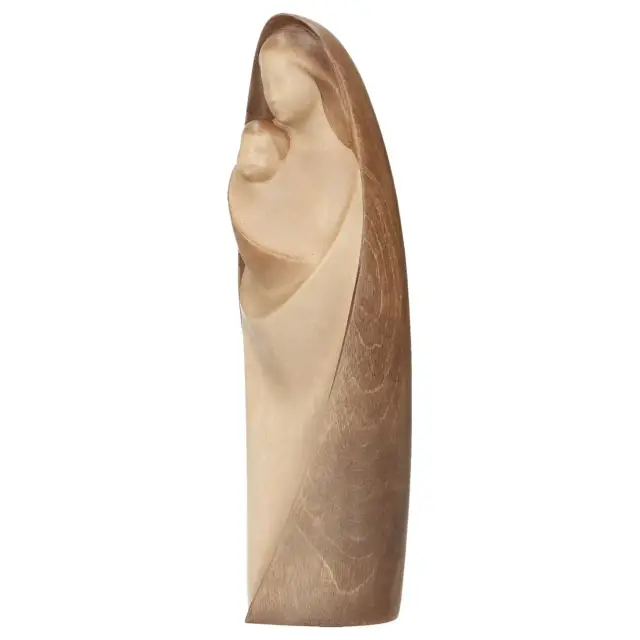 Statue Vierge Marie avec enfant moderne en bois - 18 cm - 2 tons bois