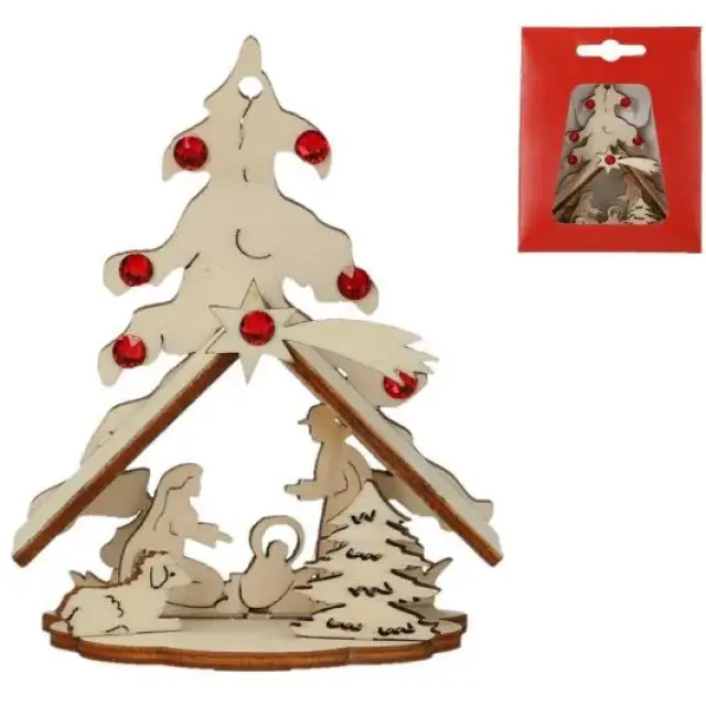 nativity Wooden Box With Rhinestones Red 10Cm