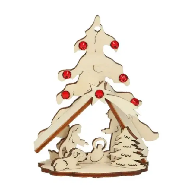 nativity Wooden Box With Rhinestones Red 10Cm