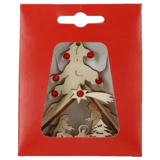 nativity Wooden Box With Rhinestones Red 10Cm