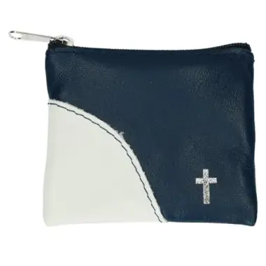 Etui Chapelet Cuir - 10 X 8 cm - Bleu-Blanc