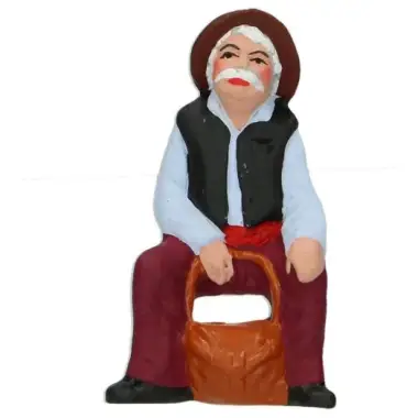 Santon Gateau 7 Cm Pape / Vieux Monsieur Assis Avec Panier