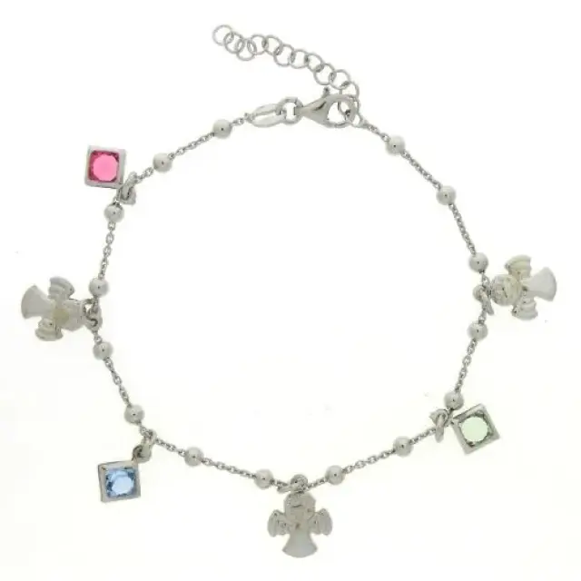 Armband zilver met rhodium - engeltjes - hangertjes Swarovsky
