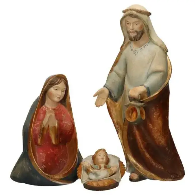 Crèche de Noël en bois : Ste Famile 50 cm Or - Antique