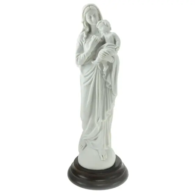 Beeld 20 cm - Maria met Kind - Wit / Basis Hout