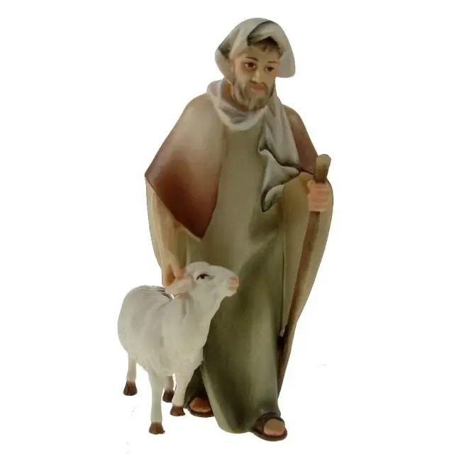 Shepherd With Sheep And Baton for nativity figurines of 16 cm Color