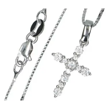 Cross x mm silver with cubic zirconia and Chain