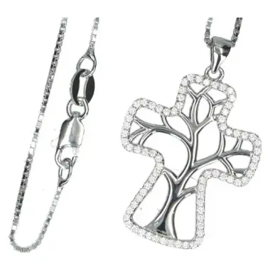 Cross x mm silver with cubic zirconia and Chain