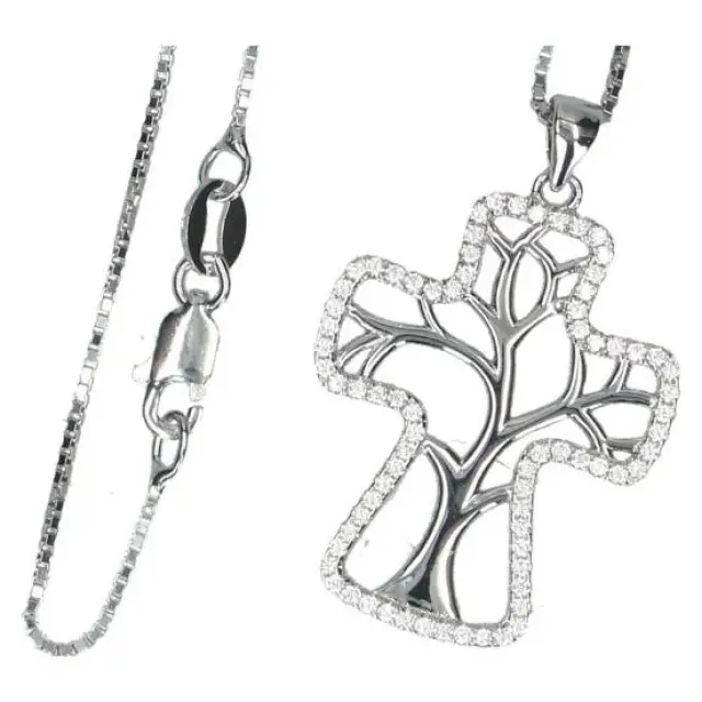 Croix x mm argent avec zircons et chaîne