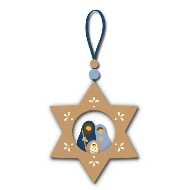 Christmas decoration to hang in a star -shaped with the Holy Family