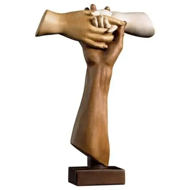 Houtsnijwerk Kruisbeeld/Voet-12 X 8 Cm-Vriendschap-3 Houtkleur