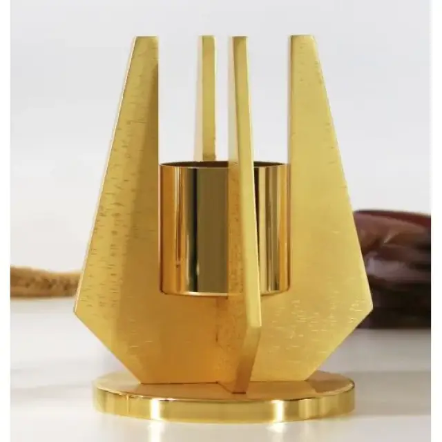 Candle holder Base diameter 9 cm H 15 cm diam Candle 5 Cm golden
