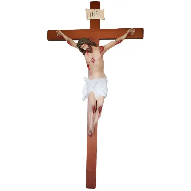 Beeld Jezus 180 cm aan het kruis 360 x 180 cm in glasvezel