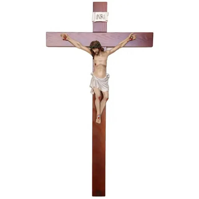 Beeld Jezus 70 cm aan het kruis 140 x 75 cm in hars