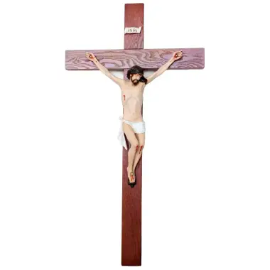 Croix murale 80 x 43 cm en bois (Christ de 40 cm en résine)