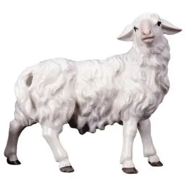 Houtsnijwerk schaap rechts kijkend 10 cm gekleurd