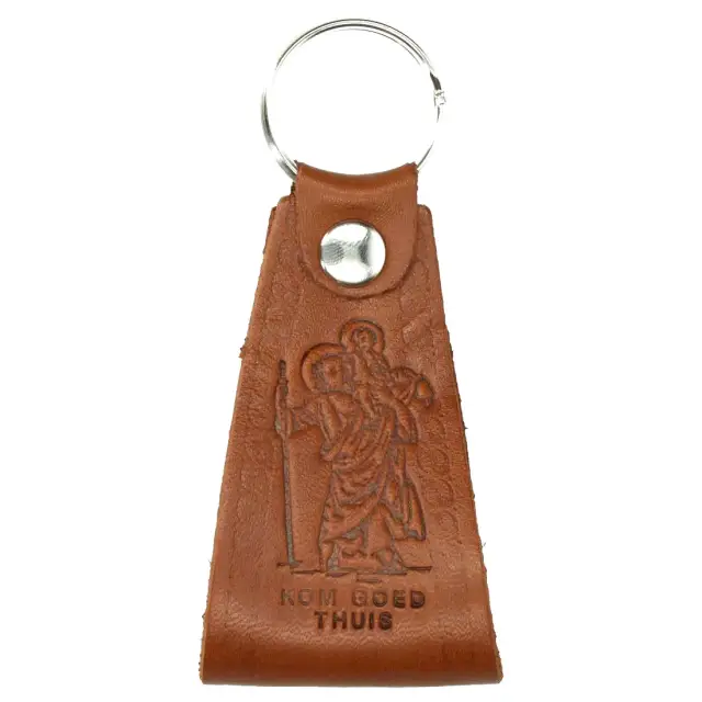 Leather key ring St Christopher Kom goed thuis