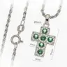 Cross 17mm silver rhodium with zirconia and green Chain