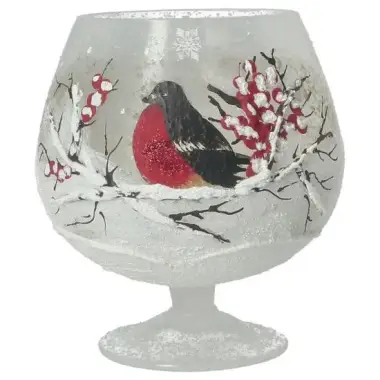 Kaarsenhouder In Glas Roodborstje 14 Cm