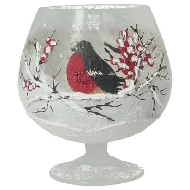 Kaarsenhouder In Glas Roodborstje 14 Cm