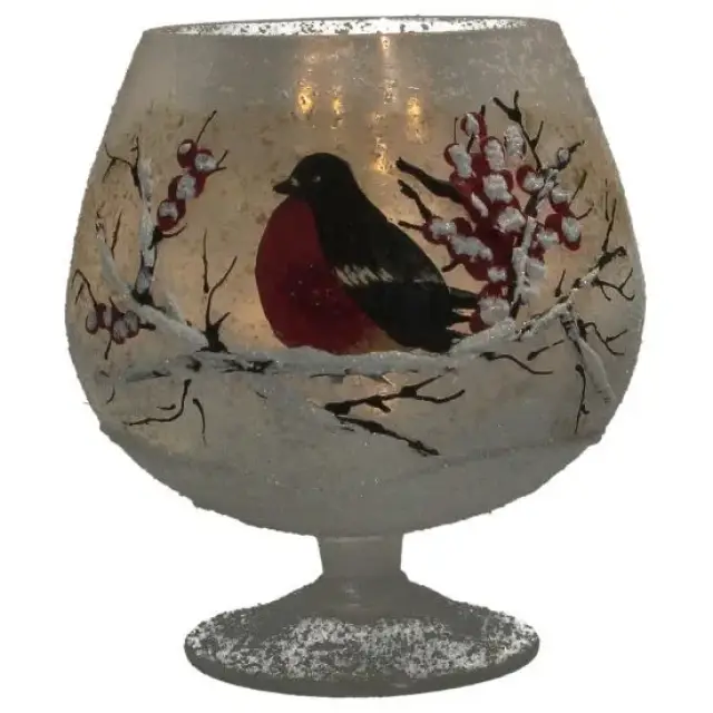 Kaarsenhouder In Glas Roodborstje 14 Cm