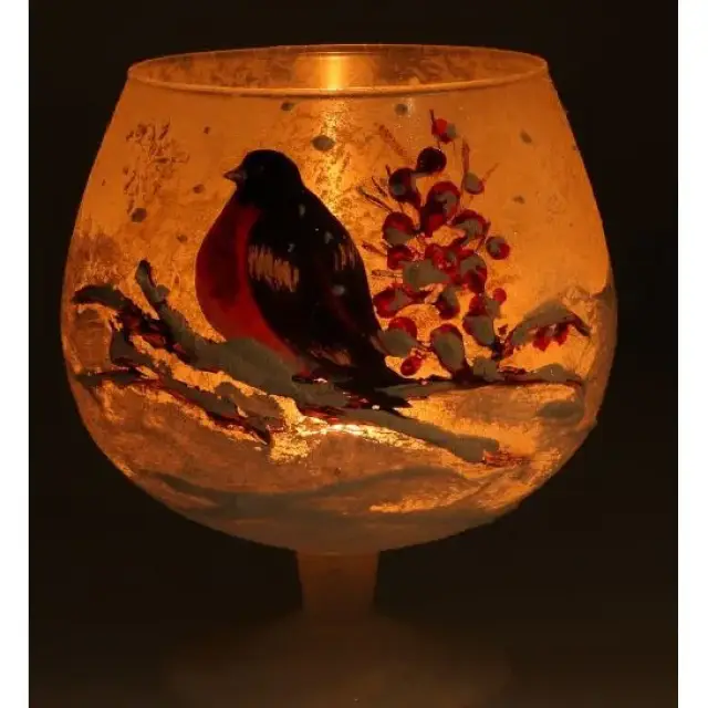 Kaarsenhouder In Glas Roodborstje 14 Cm
