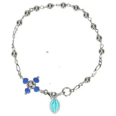 Bracelet-dizainier - argent rhodié 4 mm - Méd Mir. + Croix strass + Etui