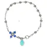 Bracelet-dizainier - argent rhodié 4 mm - Méd Mir. + Croix strass + Etui