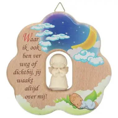 Cloud angel with carved wood 12 cm Waar ik ook bin box