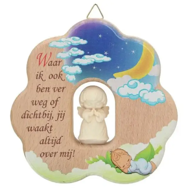 Cloud angel with carved wood 12 cm Waar ik ook bin box