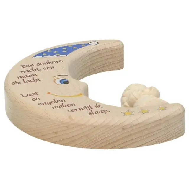 Lune avec ange en bois sculpté - 12 cm - Een donkere nacht