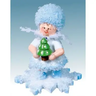 Flocon De Neige-Bois 5.7 Cm Avec Sapin De Noel