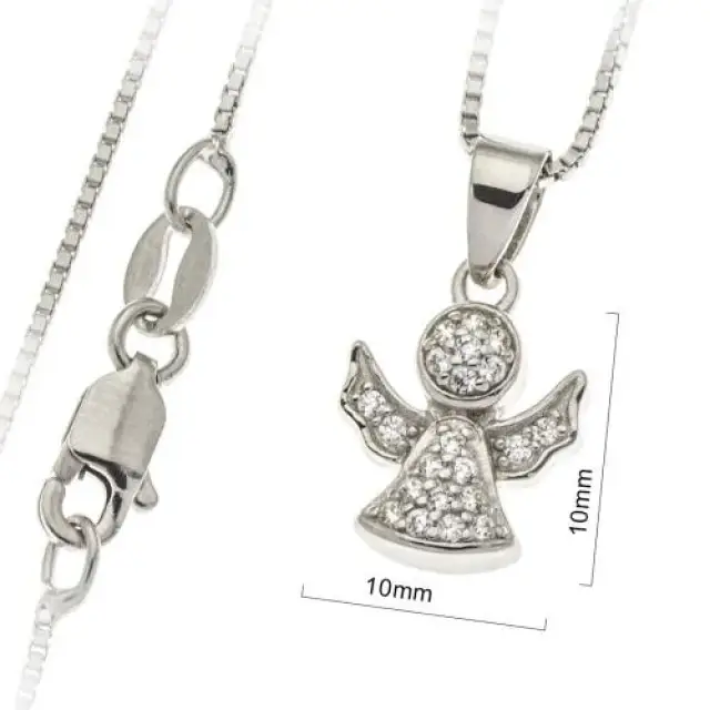 Ange 10 mm argent avec zircon et chaîne