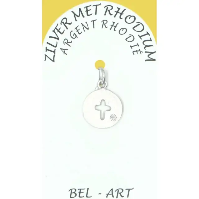 Médaillon croix ajourée avec strass en argent rhodié