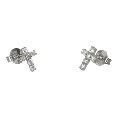 Boucles d'oreilles croix strass en argent rhodié