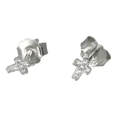 Boucles d'oreilles croix strass en argent rhodié