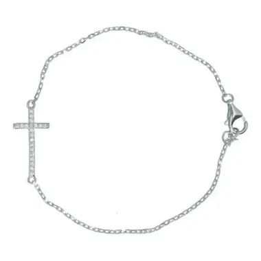 Bracelet avec croix strass en argent rhodié