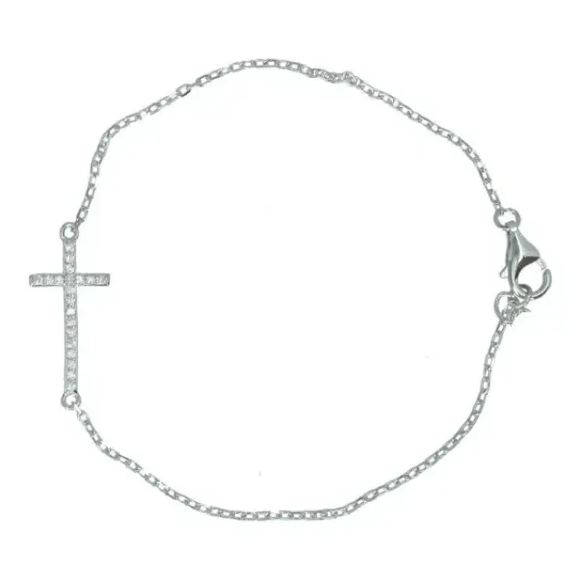 Gerhodineerd zilveren armband met kruisje + strass