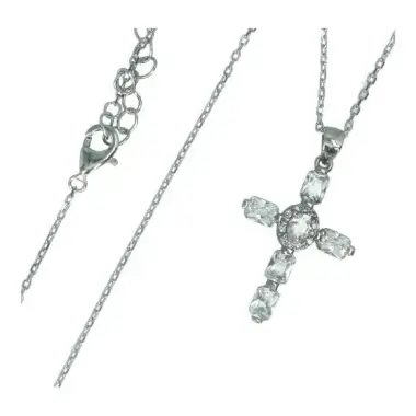 Chaine + croix strass argent rhodié