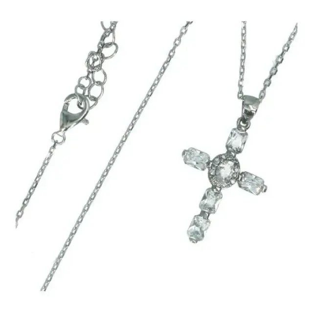 Chaine + croix strass argent rhodié