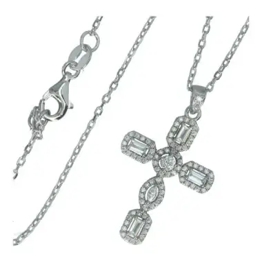 Chaine + croix strass argent rhodié