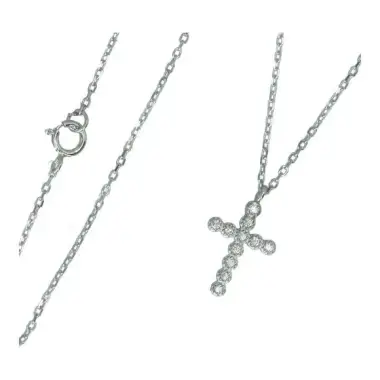 Chaine + croix strass argent rhodié