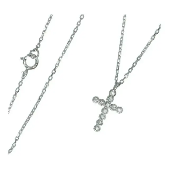 Chaine + croix strass argent rhodié