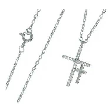 Chaine + Pendentif double croix en argent rhodié