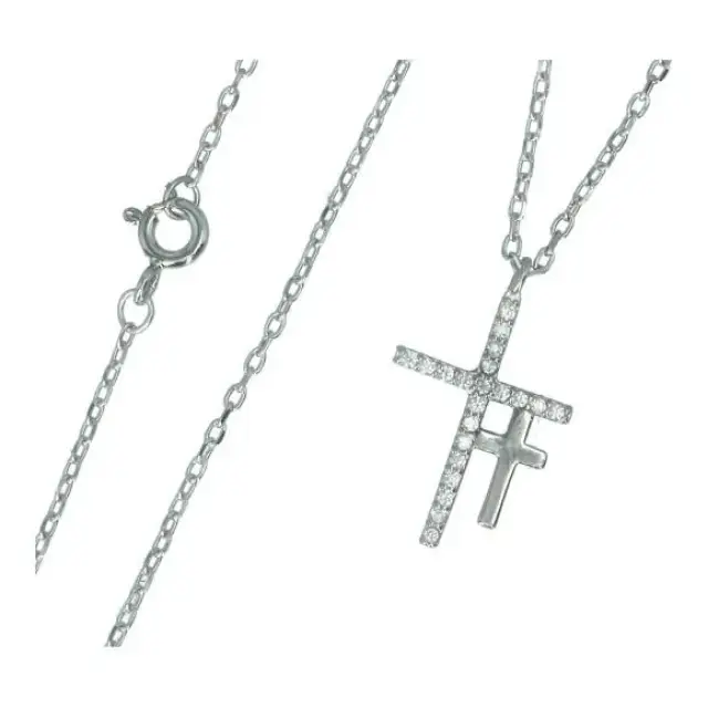 Chaine + Pendentif double croix en argent rhodié
